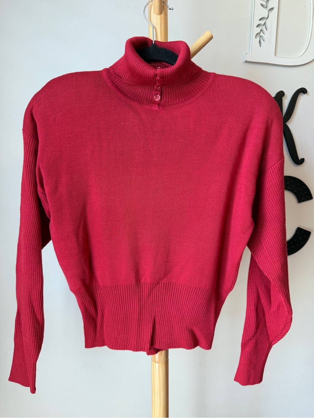 Vintage Nils Wool Blend Turtleneck Sweater Red Tight Knit Women’s Size Small